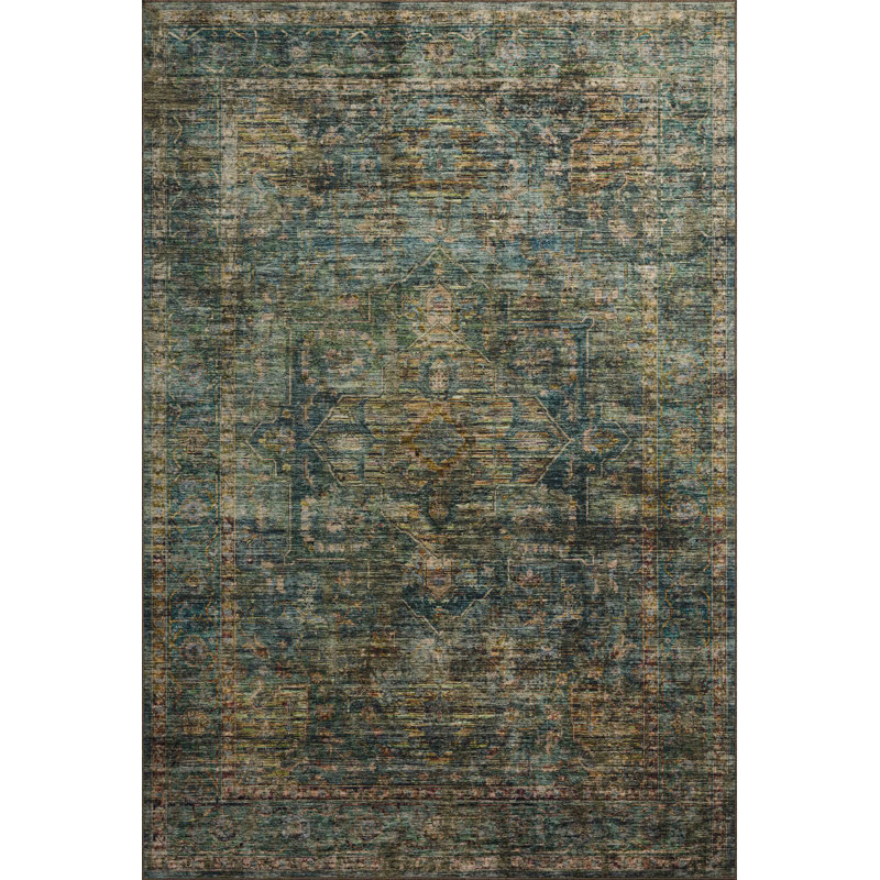 Clarysse Machine Washable Lagoon / Multi Area Rug, Rectangle 6' x 9'