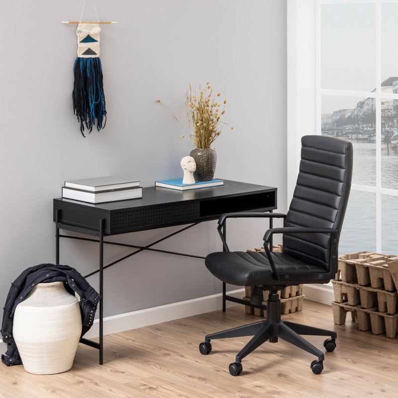 Afshan Metal Base Writing Desk, Black/Black