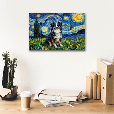 Epic Graffiti 'Miniature American Shepherd Starry Night' by Rich Monet Canvas Wall Art, 18" x 12"