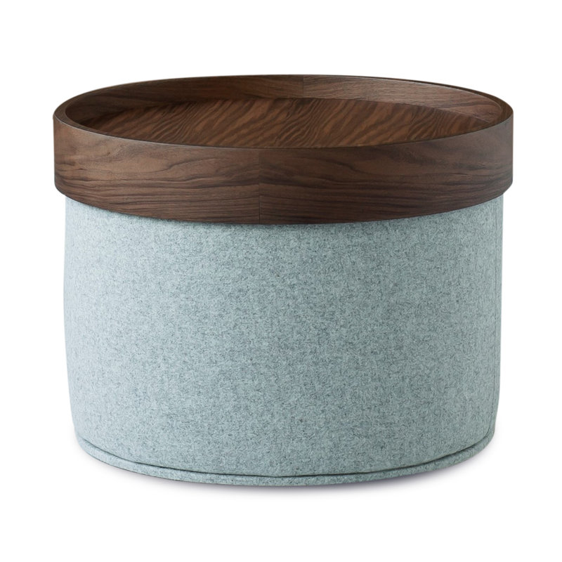 Celine 18" Wide Pouf B with Tray, Walnut, Silver Wool