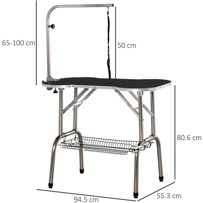 Manchester 145.6cm H x 94.5cm W x 55.3cm D Metal Adjustable and Foldable Dog Folding Grooming Table