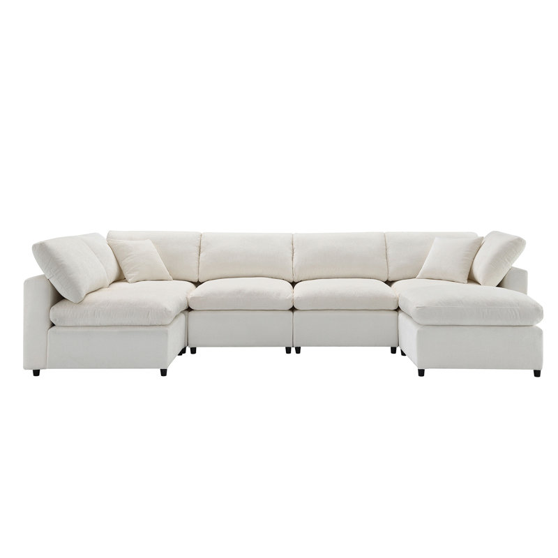 Canapé-lit modulaire de 130 po en forme de nuage, canapé-lit modulaire en chenille de 6 places avec repose-pieds, combinaison libre, canapé-lit convertible en U pour salon et appartement