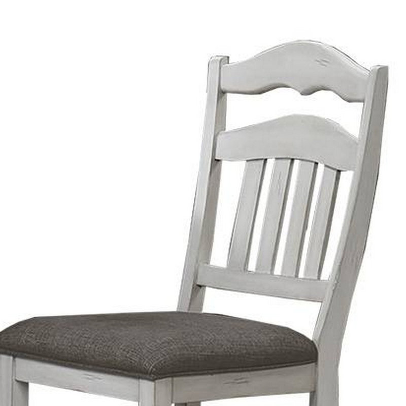 Ensemble de 2 chaises de salle à manger Zeke, dossier échelle, bois blanc classique, tissu gris