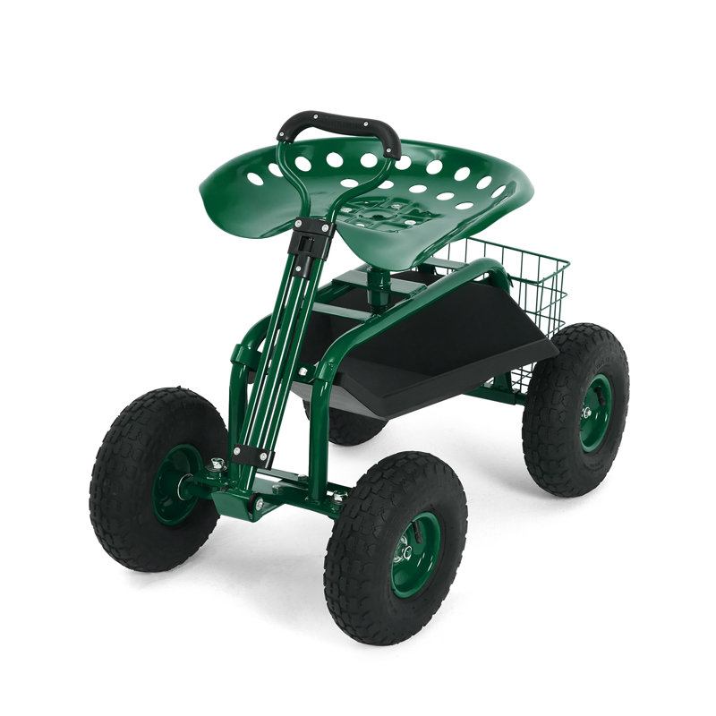 Siège de jardin roulant, tabouret de travail robuste, roues de 10 po, pivotant, réglable, avec plateau à outils, vert menthe
