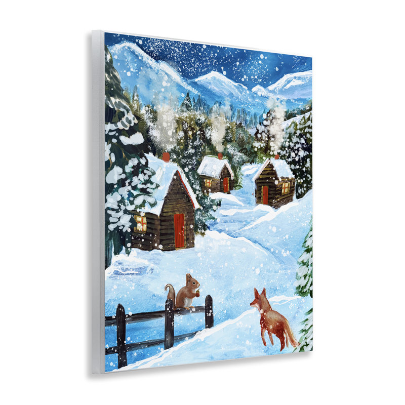 Plaque murale Snowy Christmas Cabins, design par Patricia Reynolds
