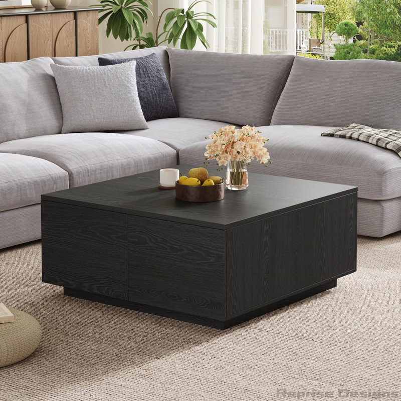 Table basse 33,25 "carrée avec 4 tiroirs, Noir