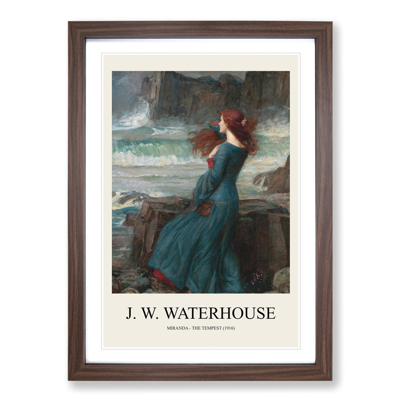 Miranda the Tempest by John William Waterhouse - Picture Frame Painting, 48cm H x 36cm W x 2cm D, Walnut