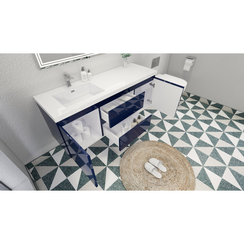 Single Bathroom Vanity with Acrylic Top, Hight Gloss Night Blue