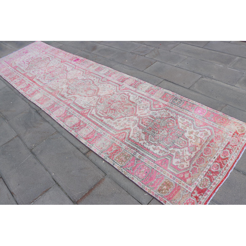 Tapis de couloir turc rétro Anatolian Herki en rose pour les escaliers et les couloirs - Tapis coloré