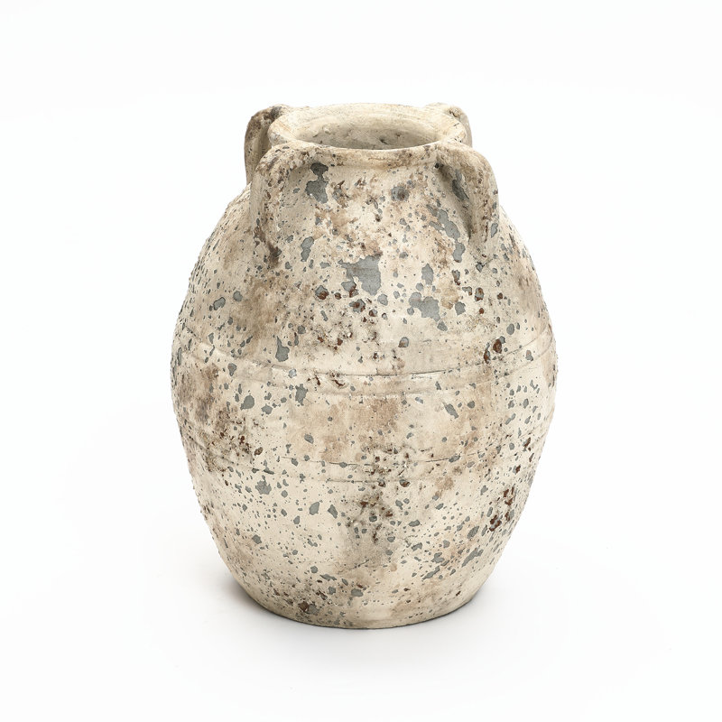 13'' H Distressed Amphora Vase with Side Handles, Vintage Textured Table Vase