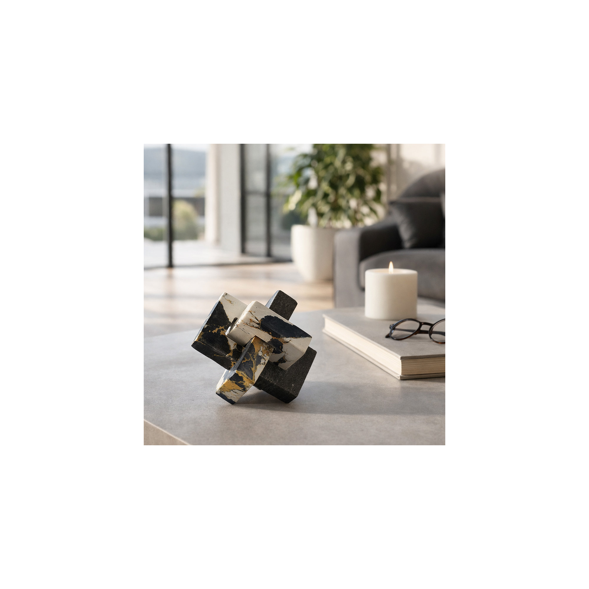 Modern Decorative Object – Handcrafted Marble Accent Sculpture for Shelves, Consoles, Decorative Books, or Coffee Tables