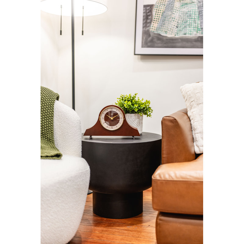 Horloge de table analogique avec alarme en bois brun foncé
