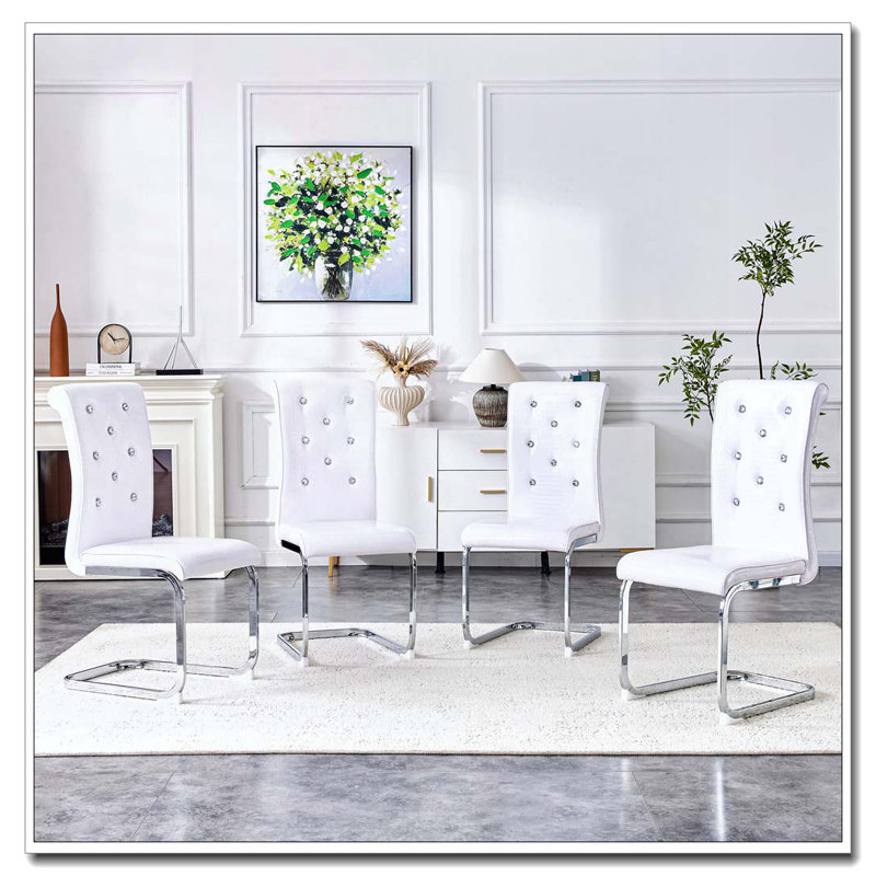 Chaises de salle à manger rembourrées en similicuir, Argent argent, Blanc
