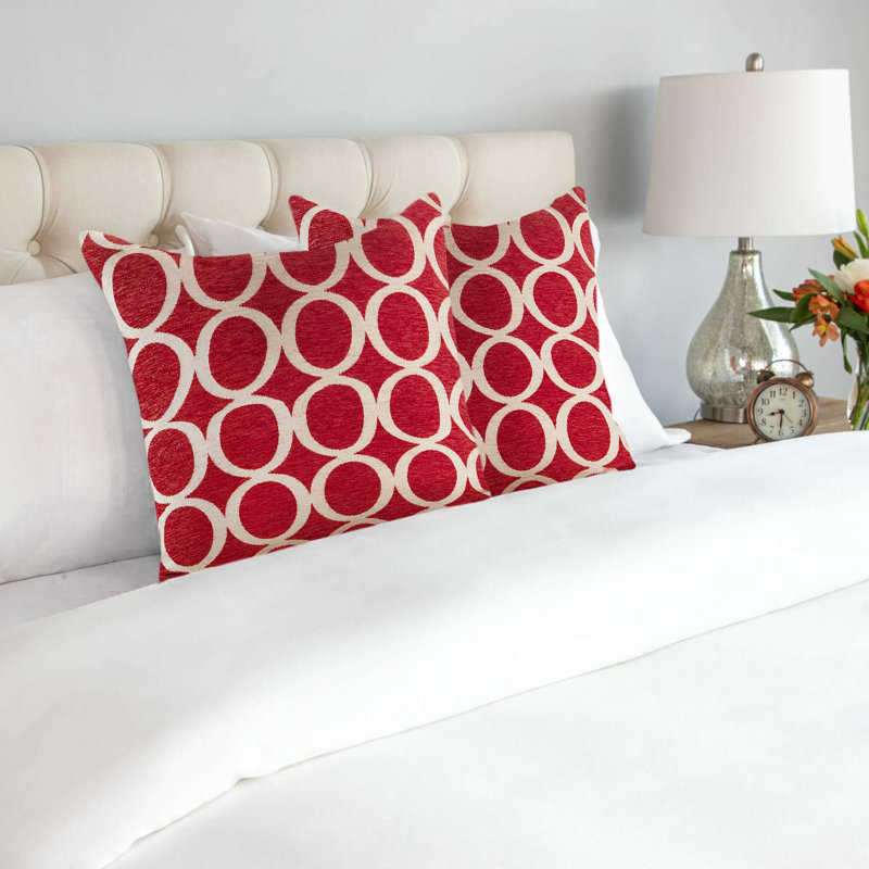 Broward Geometric Square Cushion, Red/Cream