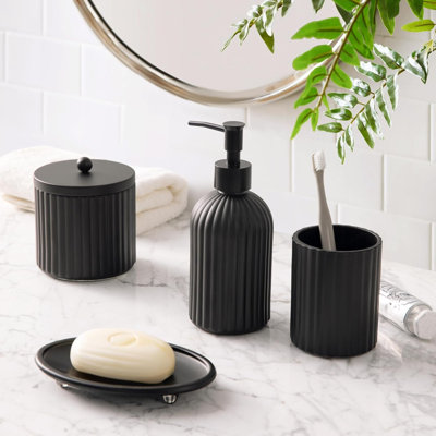 Ensemble de 4 accessoires de salle de bain en verre épais à motifs pressés, décor de comptoir de salle de bain