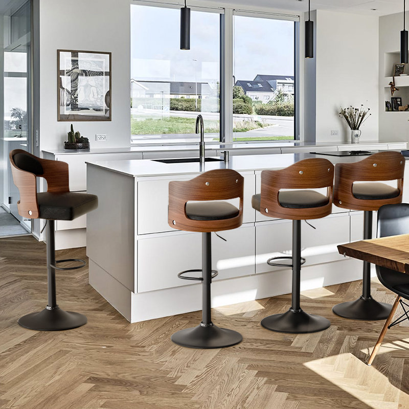 Modern Adjustable Swivel Barstools in Set of 2, Black