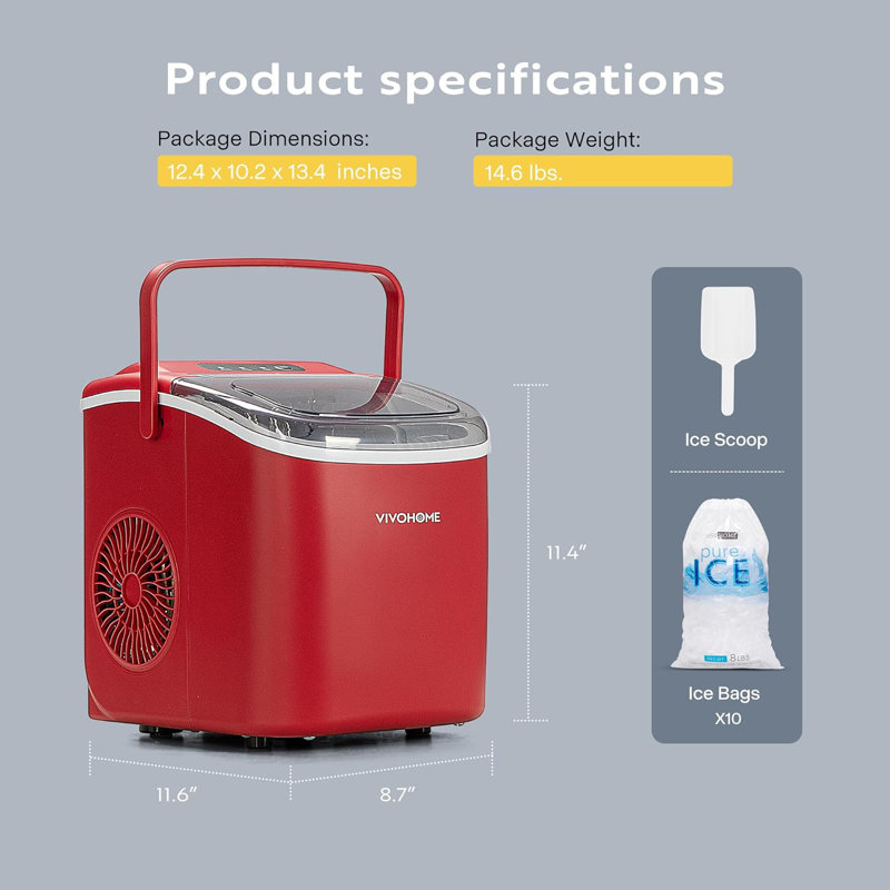 Vivohome 26 Lb. Machine à glaçons portable, Rouge