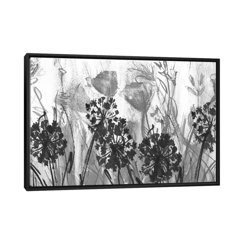 Champ indigo, H 18 po x l 26 po, Toile à cadre flottant noir, Noir / blanc