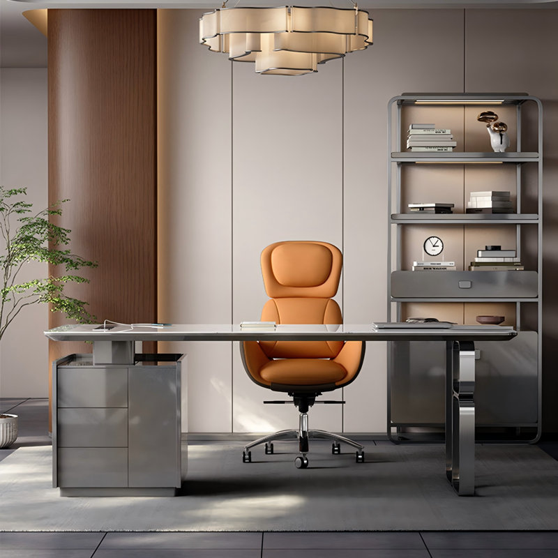 Modern Desk, 29.53" H x 55.12" W x 27.56" C, Dark Gray