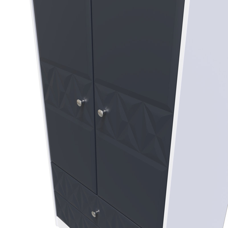 Carnlea 2 Door 2 Drawer Wardrobe , Indigo Matt/White