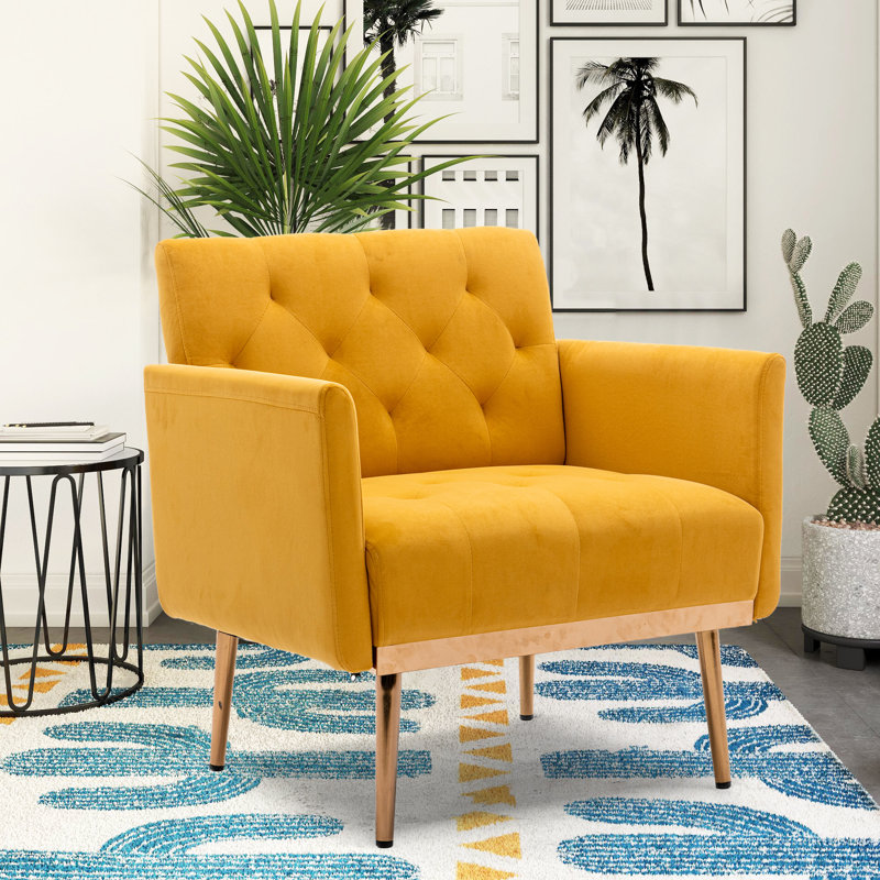 Jaunius 78.994Cm Wide Tufted Velvet Armchair, Mustard Velvet