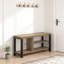 Banc de rangement pour chaussures avec sièges, banc d'entrée industriel pour le couloir, le salon et la chambre à coucher, finition chêne rustique avec cadre en métal noir, range-chaussures de 43,3 pouces et porte-chaussures