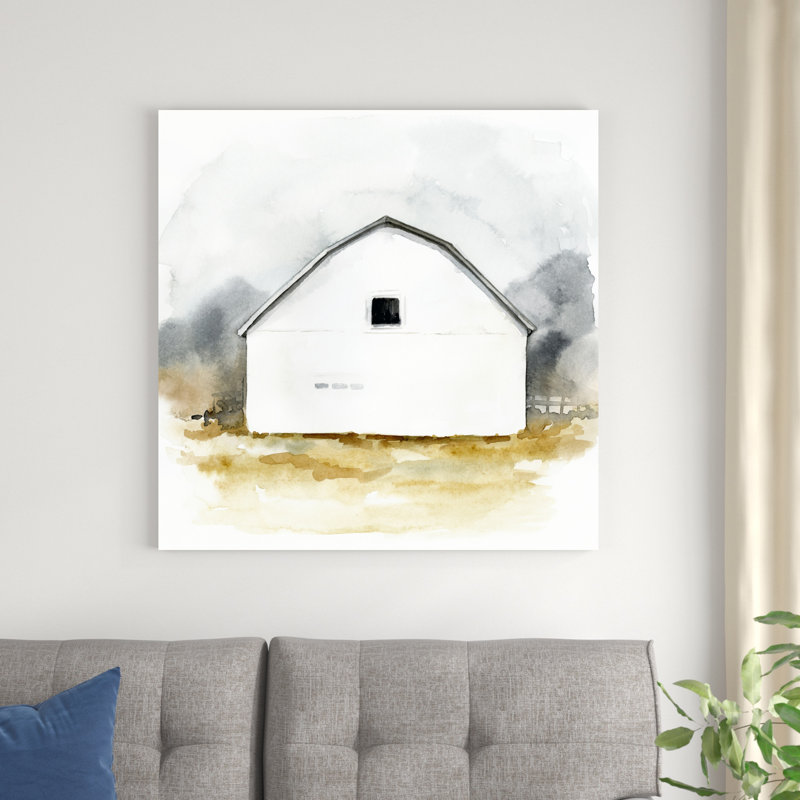 «White Barn Watercolor II» par Victoria Barnes - peinture sur toile tendue, H 36 po x l 36 po
