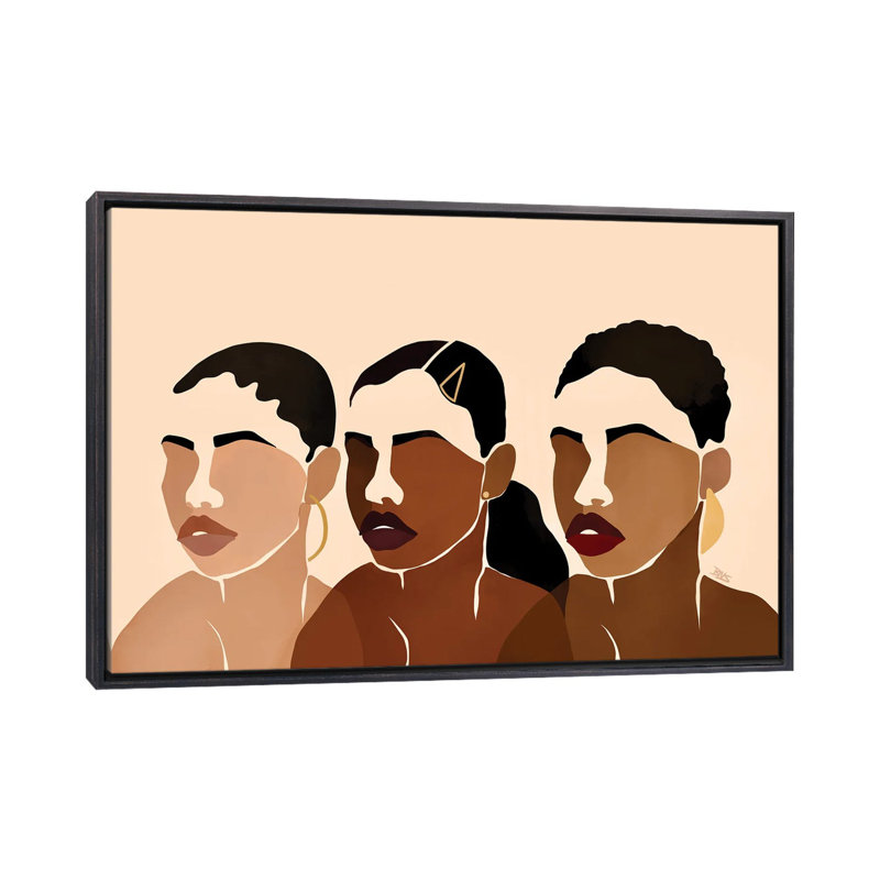 Impression d’art graphique, "sœurs I" par Brie Nicole, Pas de tapis, H 32 po x l 48 po x 1,5 po, Toile avec cadre noir patiné