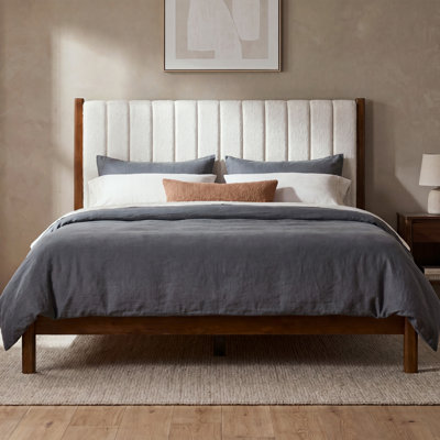     Eliza Solid Wood Boucle Upholstered Headboard Bed Frame - Queen Size