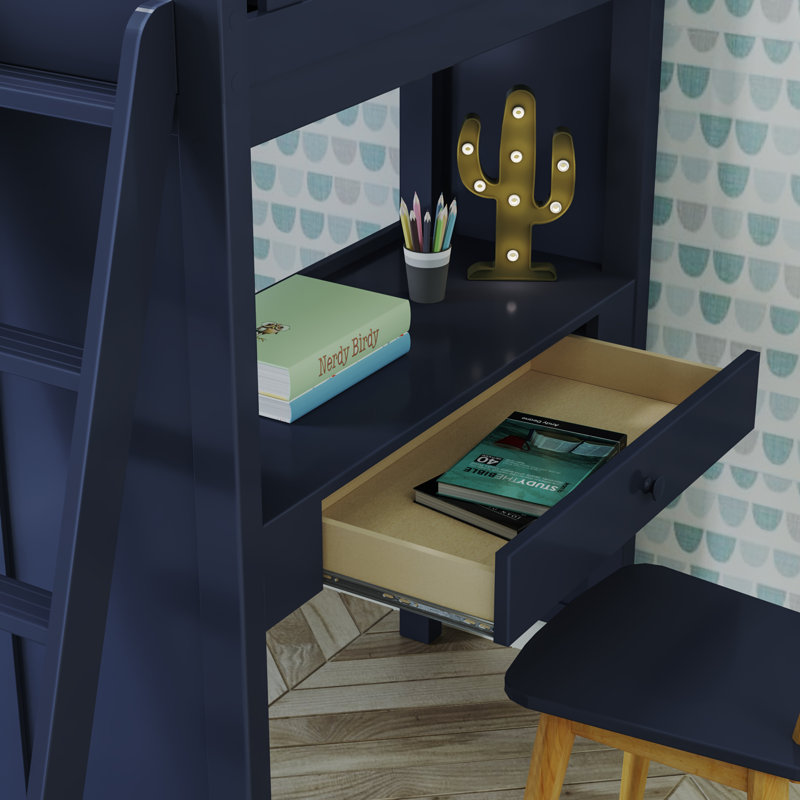 Gannon Kids Twin Loft Bed with Drawers, Blue