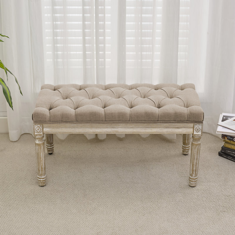 Boswick Linen Upholstered Bench, Light Brown, 31.5" 
