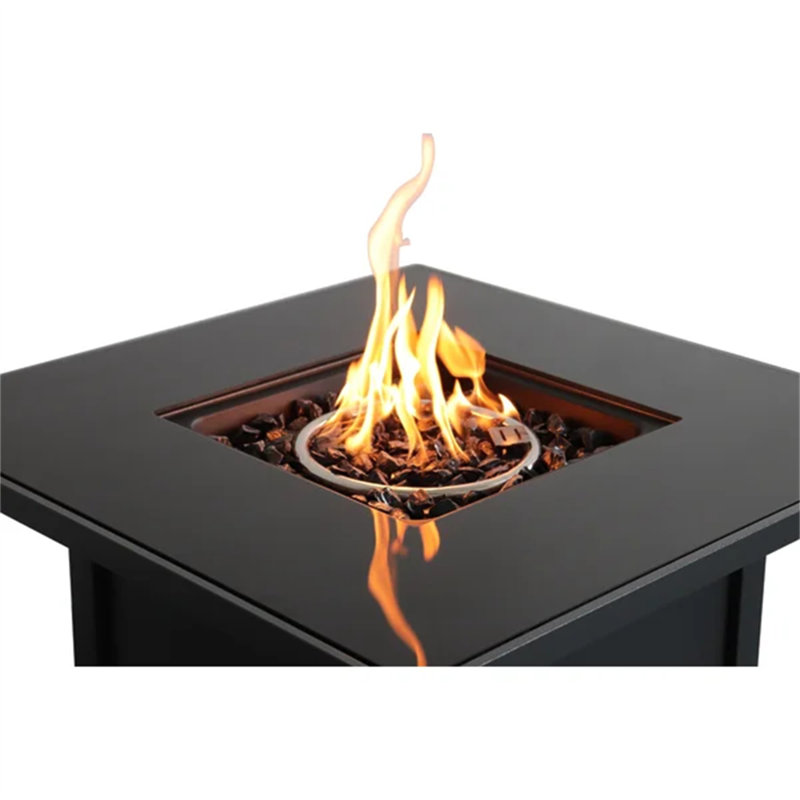 30" Powder-Coated Metal Fire Pit With Smoked Glass Lid, Black