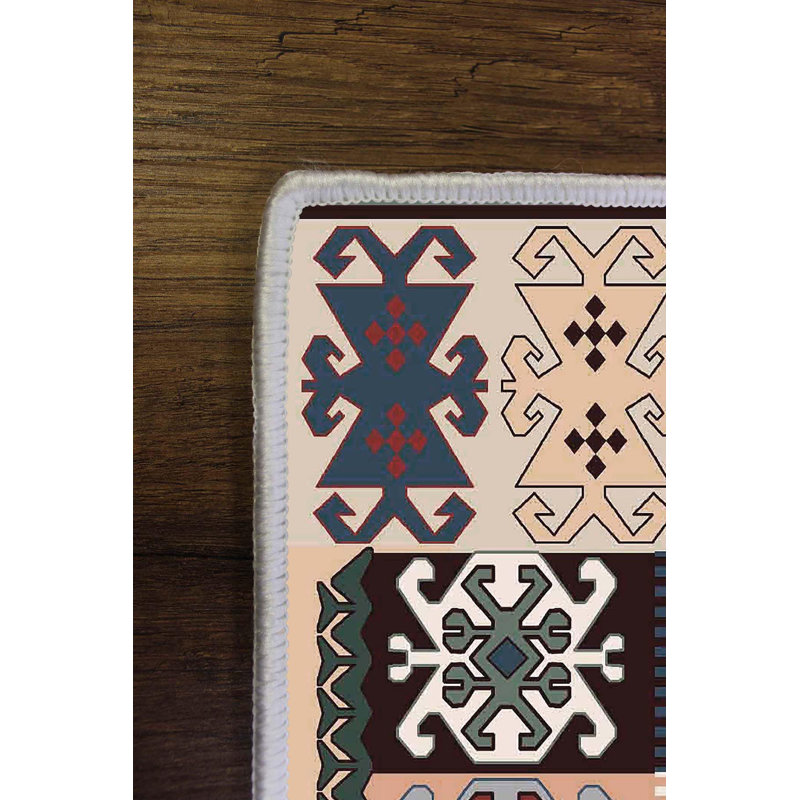 Tapis en polyester tissé à plat de style sud-ouest Reyer en ivoire / vert / bleu, Rectangle 2 pi x 3 pi 3 po