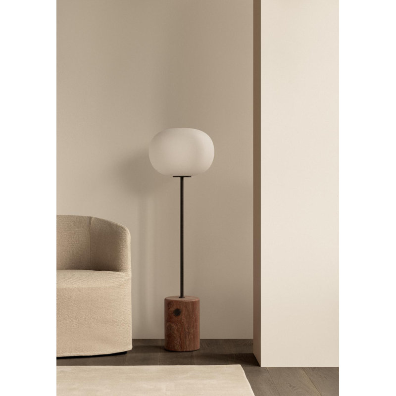 JWDA Floor Lamp, Bronzed Brass/Red Travertine Stone
