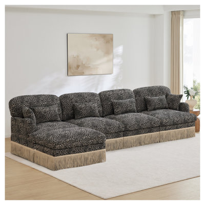 Canapé modulaire en forme de L de 131 po avec repose-pieds et siège à pompons pour salon