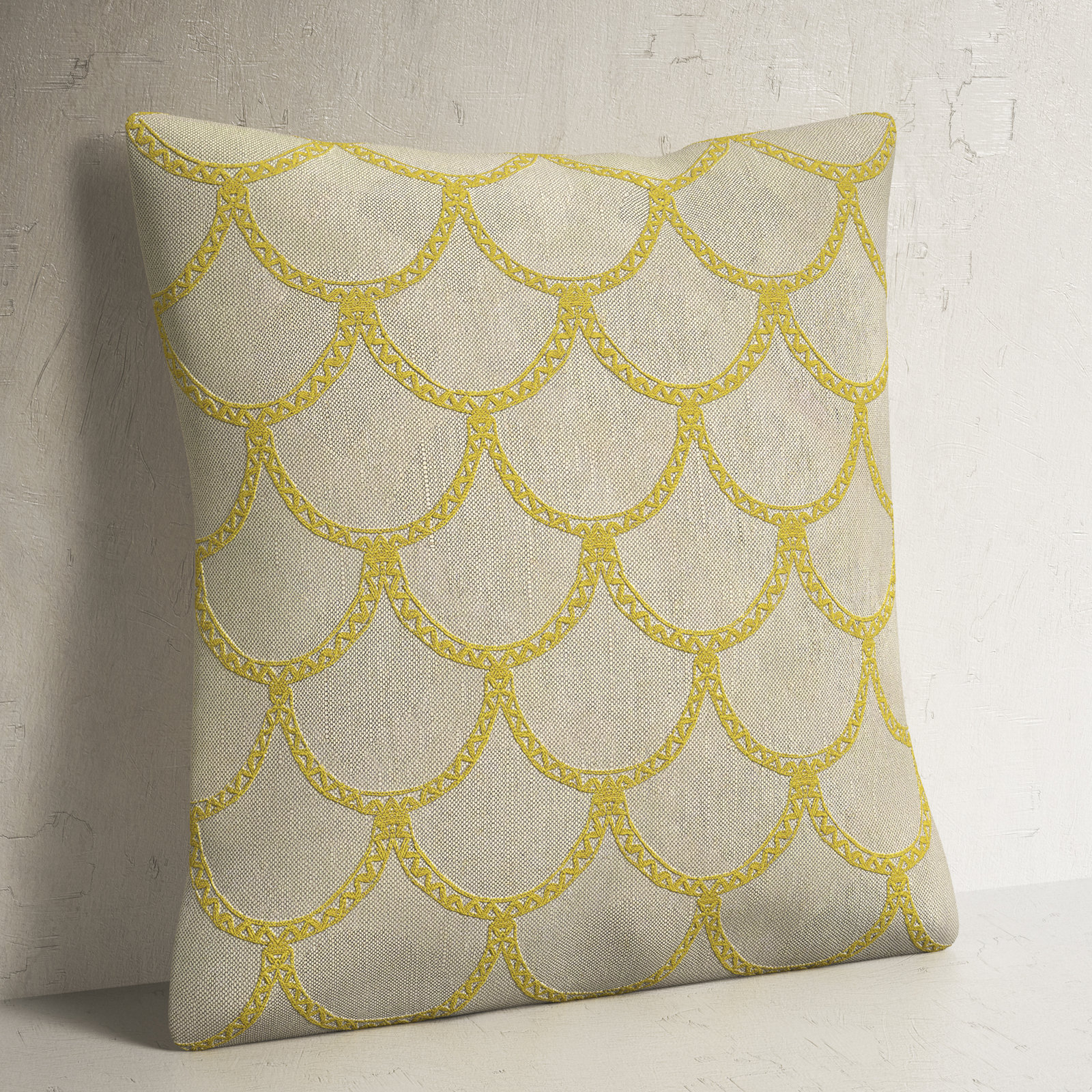 Cedartown Embroidered Linen Pillow Cover, 22" H x 22" W x 1" D, Buttercup