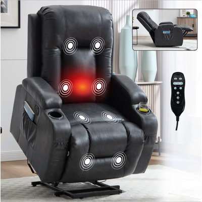 PU Linfinite Position Up To 350 LBS Power Lift Recliner Chair For Elderly, Heavy Duty Motion Mechanism With 8-Point Vibration Massage And Lumbar Heating, USB Charging Port, Cup Holders