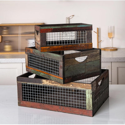 Set of 3 Rustic Wood Nesting Crates