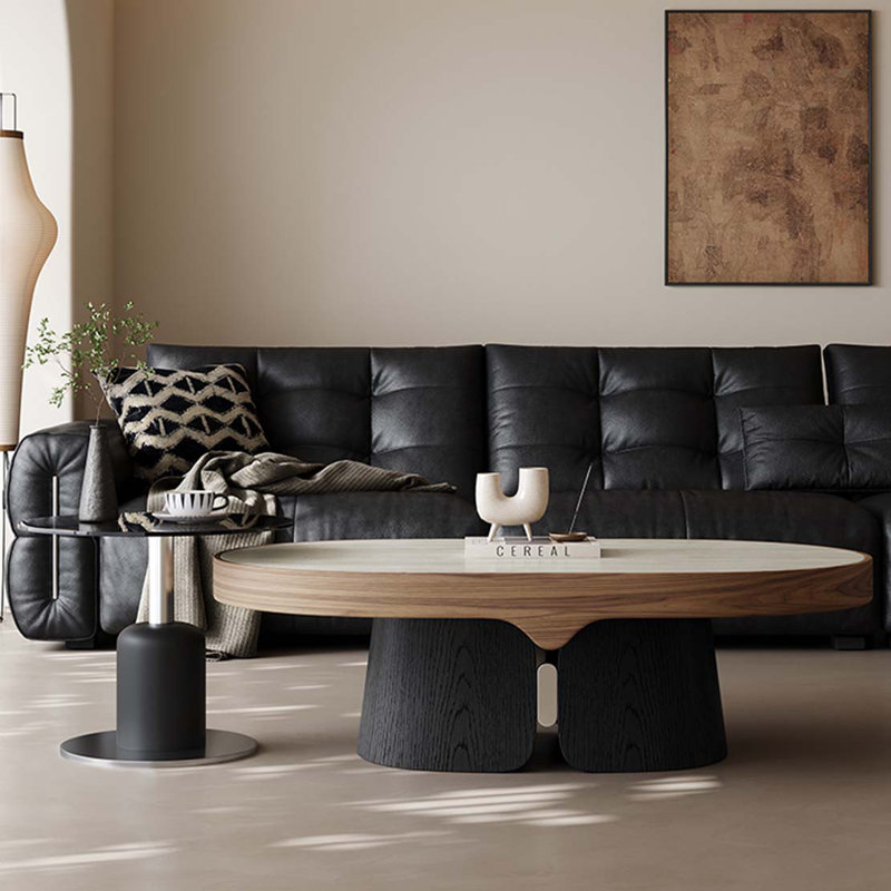 Oval Rockboard and Glass Coffee Table Set