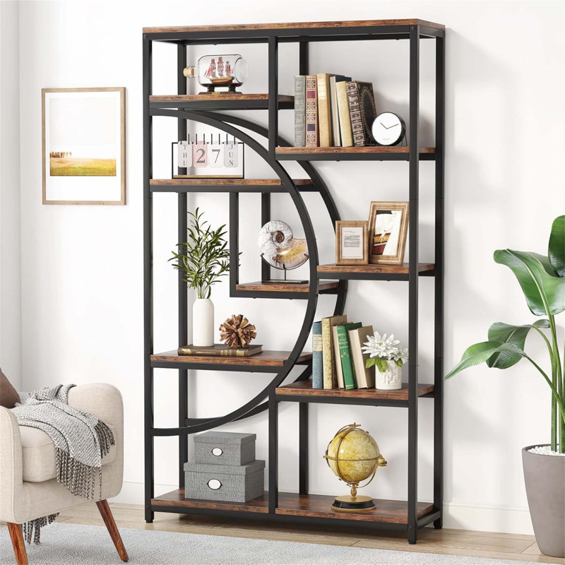 68.89 Inch Height Industrial 5-Tier Rustic Corner Etagere Bookshelf With 9 Open Shelves For Living Room And Bedroom
