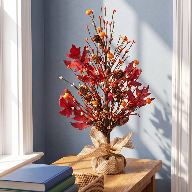 21"H Fall Burgundy Leaves Table Tree