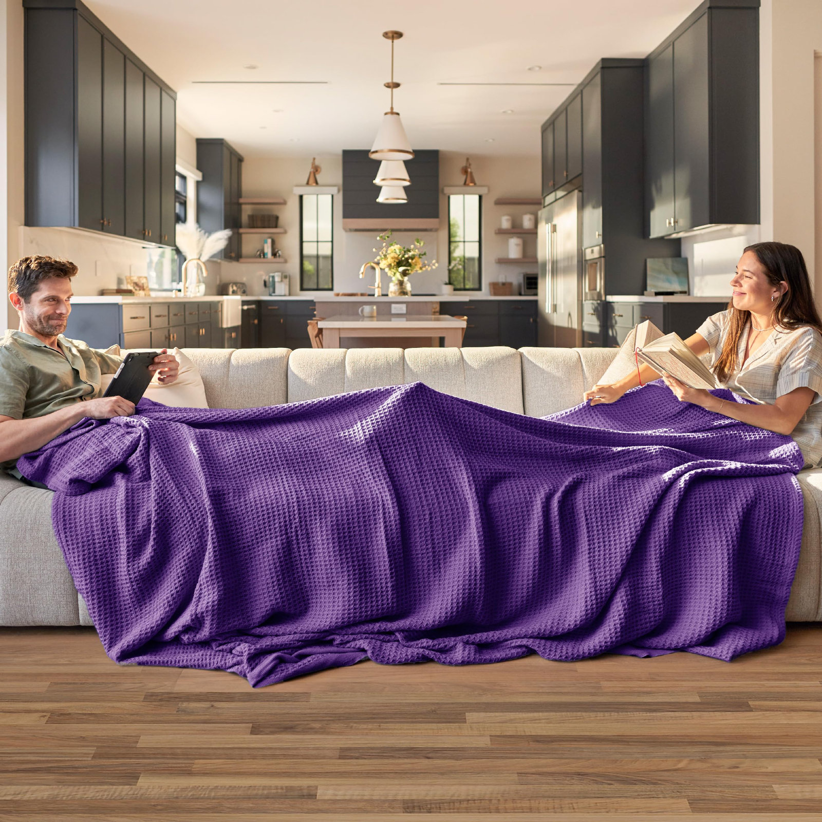 Bedsure Cotton Waffle Weave Throw Blanket, Twin XL, Purple