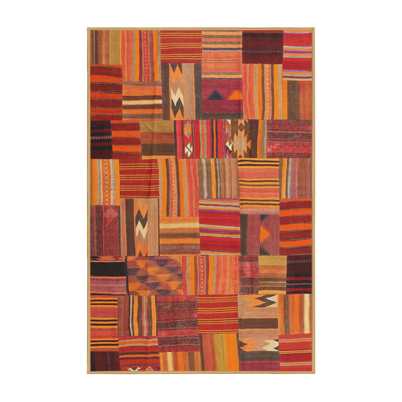 Tapis de zone orange/brun contemporain Julieth, Rectangle 6 pi x 9 pi