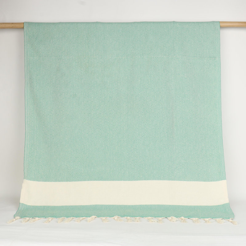 Diamond Pattern Turkish Cotton Towels – Peshtemal & Peshkir, Quick Dry & Soft, Benetton Green, Bath Towel - 1 Pack