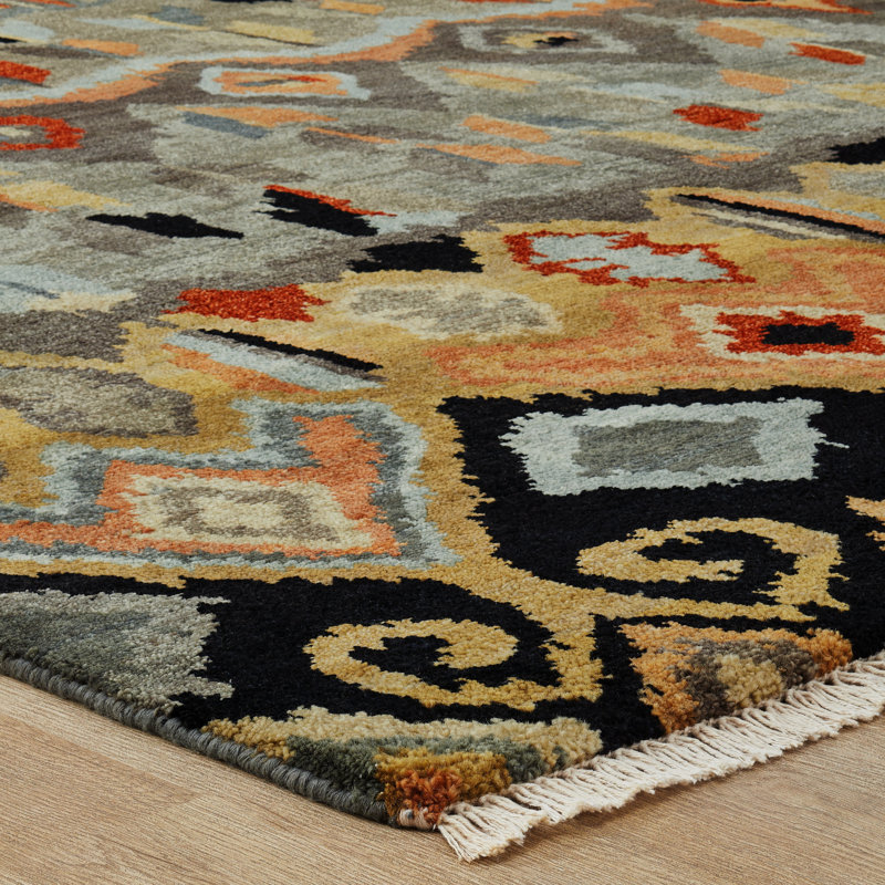 Artisan Hand Knotted Wool Southwestern Area Rug in Steel Blue; Earth; Ivory; Rust, Runner 2'6" x 8'