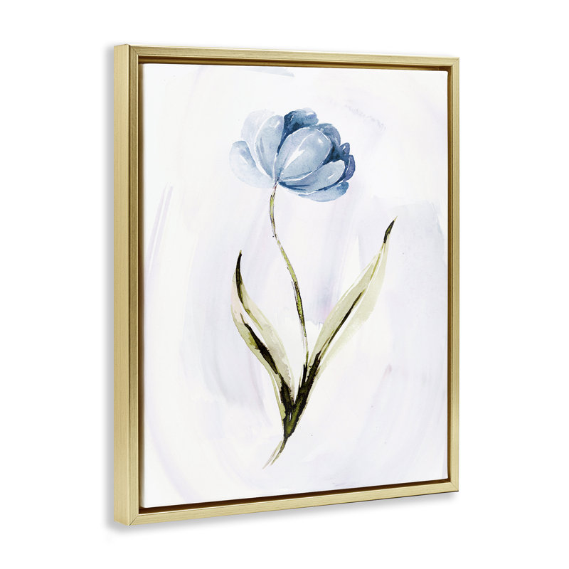 Fleur bleue à pétales, Cadre flottant métallique doré, H 31 po x l 25 po