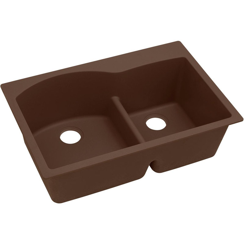 Quartz Classic 33" x 22" x 10" Double Basin Drop-In Kitchen Sink, Mocha