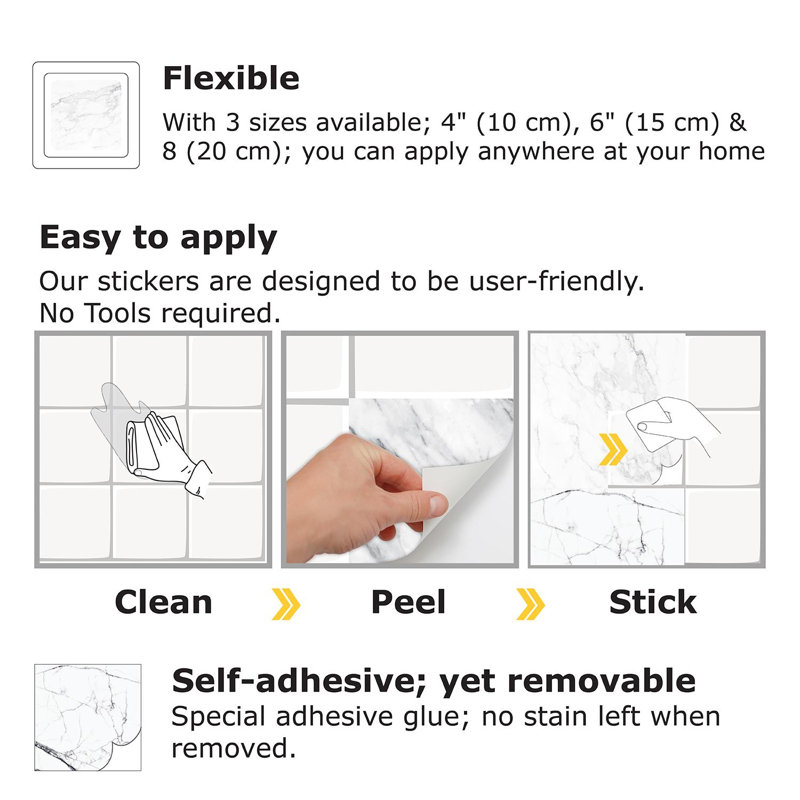 Brayley Marble Tiles Wall Stickers Mix 20cm x 20cm
