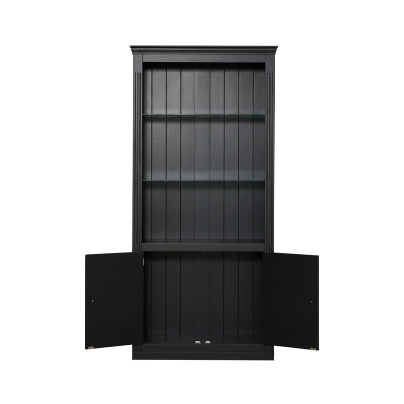 78.75''H 4-Tier Display Shelf, Dimmable Ceiling Light, Freestanding Farmhouse Bookcases With Storage & Doors, Bookshelf With Adjustable Glass Shelves For Home & Office