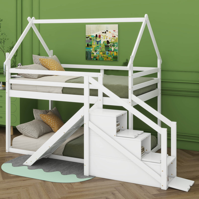 Lit simple mezzanine ou superposé avec glissade, Blanc